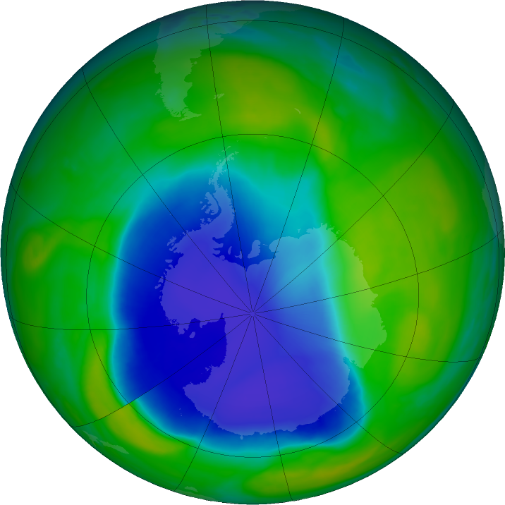 Antarctic ozone map for 03 December 2023